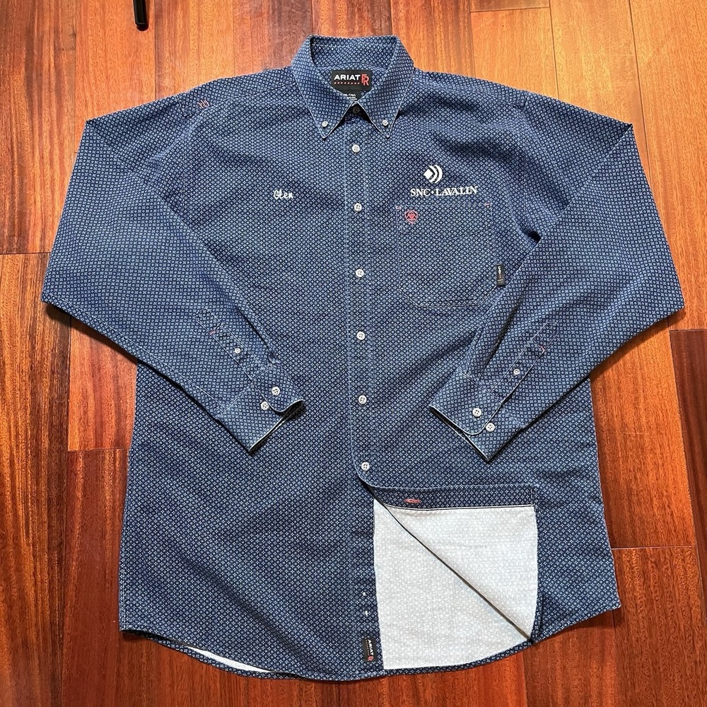 Ariat FR Mens XLT Tall CAT 2 Plaid Work Shirt Blue Plaid Mechanic Flame READ